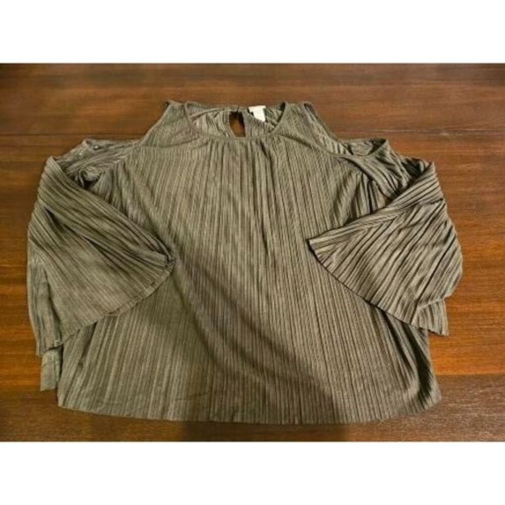 CHICO'S Pleated Faux Suede Cold Shoulder Top Brown Ladies Size 1 SMALL - Picture 2 of 12